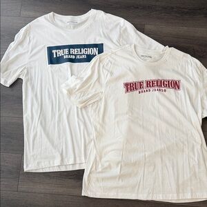 NWOT XXXL 3XL True Religion White Tees with Blue and Red Logos